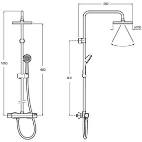 Coloana dus cu baterie si termostat Roca Victoria, si dus fix O20 cm