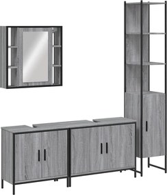 vidaXL Set dulapuri de baie, 4 piese, gri sonoma, lemn prelucrat