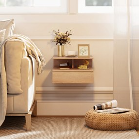 HOMCOM Set de 2 Noptiere Suspendate pe Perete cu Sertar, Stejar | Aosom Romania