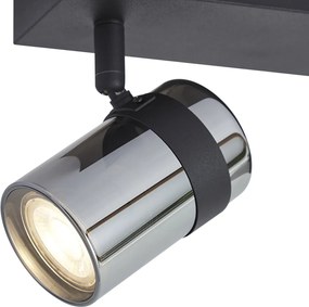 Spot de plafon negru cu sticlă fumurie cu 2 lumini rotativ și înclinabil - Gianni