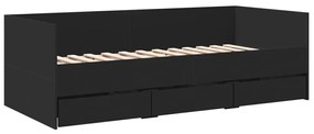 3280812 vidaXL Cadru de pat cu sertare, negru, 100x200 cm, lemn prelucrat