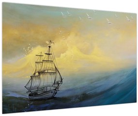 Tablou - Pictură barcă pe mare (90x60 cm)