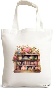 Sacosa de Panza pentru Cumparaturi, Geanta Tote, model Books 40 38 x 34.5 cm, Alba, BEKZ®