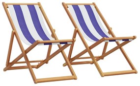 vidaXL Scaune plajă pliabile 2 buc. albastru/alb țesătură & lemn masiv