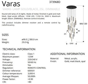 Lustra XL dimabila cu telecomanda 25 pendule LED design modern Varas auriu/negru SV-373968D