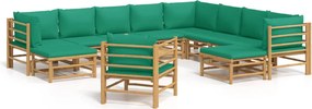 vidaXL Set mobilier de grădină cu perne verzi, 12 piese, bambus