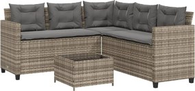 vidaXL Canapea de grădină cu masă/perne, formă de L, poliratan gri