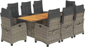 vidaXL Set mobilier grădină cu perne, 9 piese, gri, poliratan