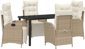 vidaXL Set de masă pentru grădină cu pernă 5 pcs Bej poliratan
