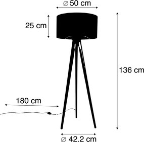 Lampă de podea trepied neagră cu abajur gri 50 cm - Tripod Classic