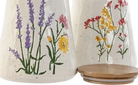 Set 2 borcane din porțelan cu capac din bambus și motive florale, 900 ml, 12,6×12,6×14,7 cm, „Bloom"