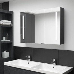 326526 vidaXL Dulap de baie cu oglindă și LED, negru strălucitor, 89x14x62 cm