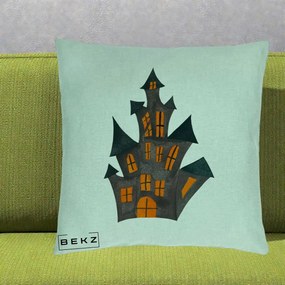 Perna Decorativa Halloween Casa Bantuita Minimalista, 40x40 cm, Verde Menta, Husa Detasabila, Perna Inclusa, BEKZ®