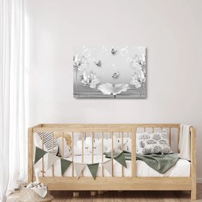 Tablou pe sticlă - Design flori și fluturi (70x50 cm)