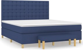 vidaXL Pat continental cu saltea, albastru, 160x200cm, material textil