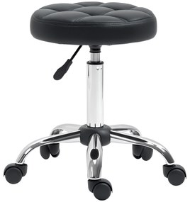 HOMCOM Scaun Rotativ cu Roti, Rotund, Scaun pentru Coafor și Estetician cu Înălțime Ajustabilă, Tapițat în Piele Ecologică, Ø35.5x51-67 cm, Negru