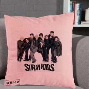 Perna Personalizata K-pop Stray Kids Outfit Negru, 40x40 cm, Roz, Husa Detasabila, Perna Inclusa, BEKZ®