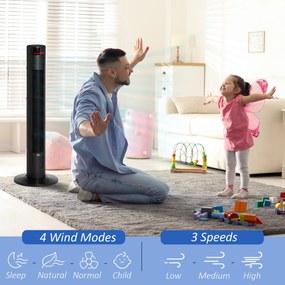 HOMCOM Ventilator Turn cu 4 Moduri și 3 Viteze cu Cronometru 12h, Ventilator de Podea ABS cu Telecomandă, 31,5x31,5x96 cm, Negru | Aosom Romania