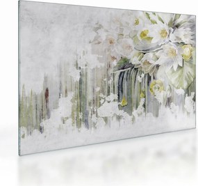 Tablou pe sticlă - Flori albe, vintage (70x50 cm)