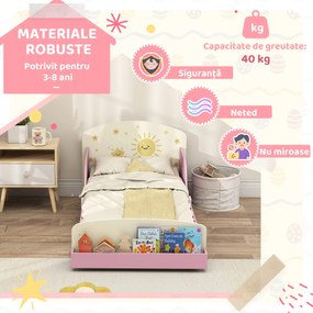 AIYAPLAY Pat copii mic, cadru cu design stele și spațiu de depozitare, roz | Aosom Romania