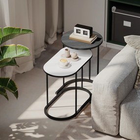 HOMCOM Set 2 Măsuțe de Cafea Suprapuse cu Cadru Metalic pentru Sufragerie și Birou, Gri și Alb | Aosom Romania