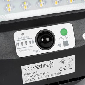 Corp Iluminat Stradal Solar LED 120W Novelite Suno cu Senzor Miscare, Protectie IP54, 3CCT Temperatura Culoare Selectabila, Eficienta Energetica