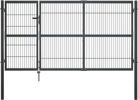 vidaXL Poartă de grădină cu stâlpi, antracit, 350 x 140 cm, oțel