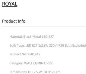 Aplica de perete design decorativ ROYAL negru