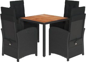 vidaXL Set mobilier de grădină cu perne, 5 piese, negru, poliratan