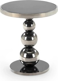 Masuta CARLA, negru/argintiu, sticla/metal, 40x46 cm