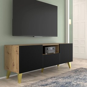 Masă TV PB 150 2D1cu Rowanna (Stejar artisan + Negru + Auriu). 1125096