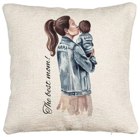 Perna Decorativa Canapea, Model The Best Mom 40x40 cm, Cu fermoar