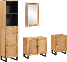 vidaXL Seturi de baie cu sertar cu raft natural Lemn de mango solid