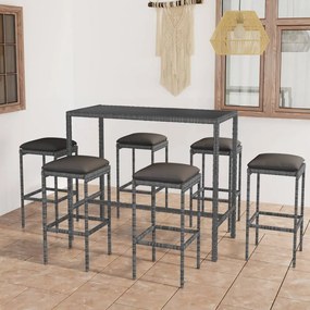 3064824 vidaXL Set mobilier bar de grădină cu perne, 7 piese, gri, poliratan