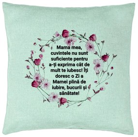 Perna Decorativa, Model cu Model pentru Mama cu text 40x40 cm, Verde Menta, Husa Detasabila, Burduf