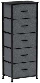 HOMCOM Comodă 5 sertare mobilier de depozitare sertar din material pliabil - structură din oțel negru - 45 x 30 x 116 cm gri închis | Aosom Romania
