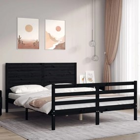 3195040 vidaXL Cadru de pat cu tăblie, negru, 160x200 cm, lemn masiv