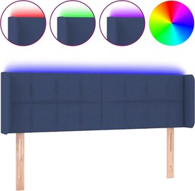 vidaXL Tăblie de pat cu LED, albastru, 147x16x78/88 cm, textil
