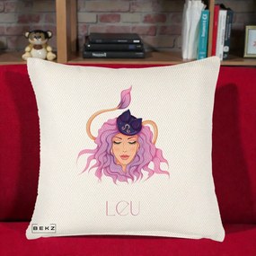 Perna Personalizata Zodie Leu, 40x40 cm, Crem Reliefat, Husa Detasabila, Perna Inclusa, BEKZ®