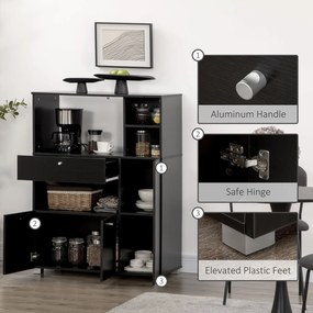 HOMCOM Bufet de Bucătărie pentru Cuptor cu Microunde, Mobilier cu Dulapuri, Rafturi și Sertar, 90x40x120 cm, Negru | Aosom Romania