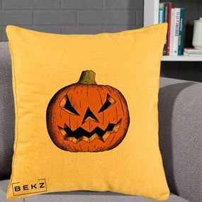 Perna Decorativa Halloween Dovleac Portocaliu Clasic, 40x40 cm, Galben, Husa Detasabila, Perna Inclusa, BEKZ®