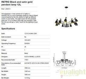 Lustra suspendata design Retro 20051 black and gold satin 12L