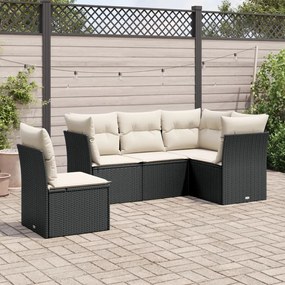 3249475 vidaXL Set mobilier de grădină cu perne, 5 piese, negru, poliratan