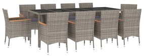 3187387 vidaXL Set mobilier de grădină cu perne, 11 piese, gri, poliratan