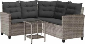 vidaXL Canapea de grădină cu masă și perne în formă L polirattan gri