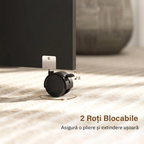 HOMCOM Masă Pliabilă pentru 4-6 Persoane, cu 2 Roți, Masă Rabatabilă cu 2 Rafturi pentru Depozitare, 140x75x74 cm, Negru | Aosom Romania