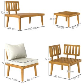 Outsunny Salon de grădină în aer liber, 5 locuri, modular din lemn de acacia, canapea unghiulară în aer liber cu masă de cafea și perne | Aosom Romania