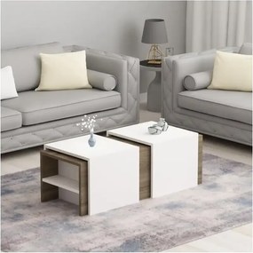 Masa cafea cu masute detasabile Mora Homs alb-nuc