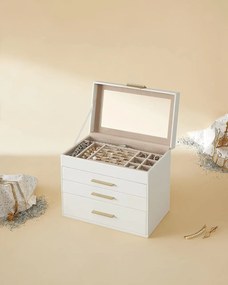 Cutie bijuterii, Songmics, Alb-Auriu, 25x16x21 cm