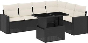 vidaXL Set canapele de grădină cu perne, 7 piese, negru, poliratan